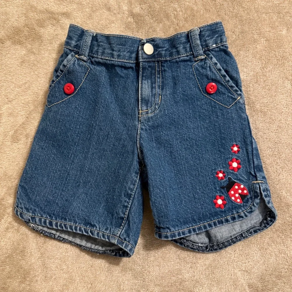 Gymboree Girls Red Polka Dot Top and Ladybug Denim Shorts Set Size 5